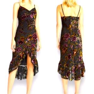 Betsey Johnson Womens14 Black Burnout Velvet‎ Floral High Low Midi Slip Dress